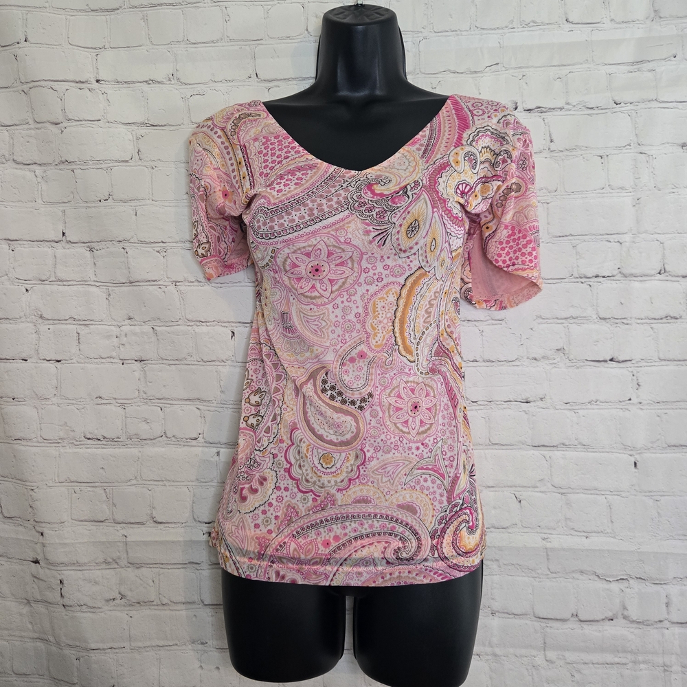 Y2k Liz Claiborne micro mesh pink spring paisley top sx xl